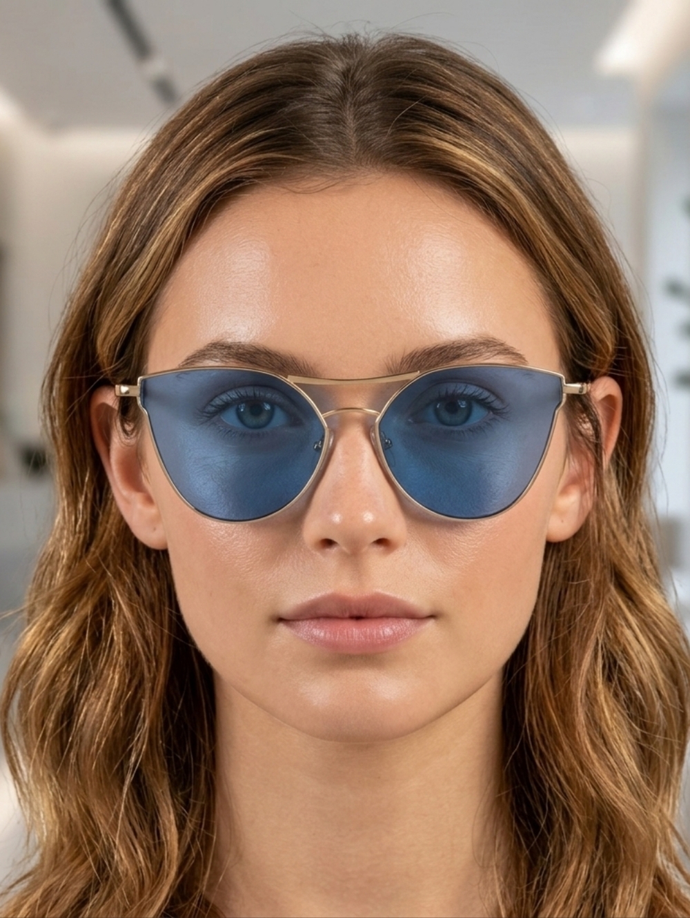 Gold Frame Blue Lens Sunglasses